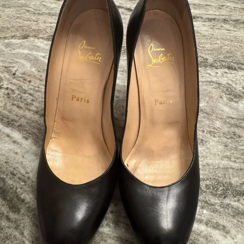 Christian Louboutin Black Leather High Heel Pumps with Red Soles - Picture 2 of 5